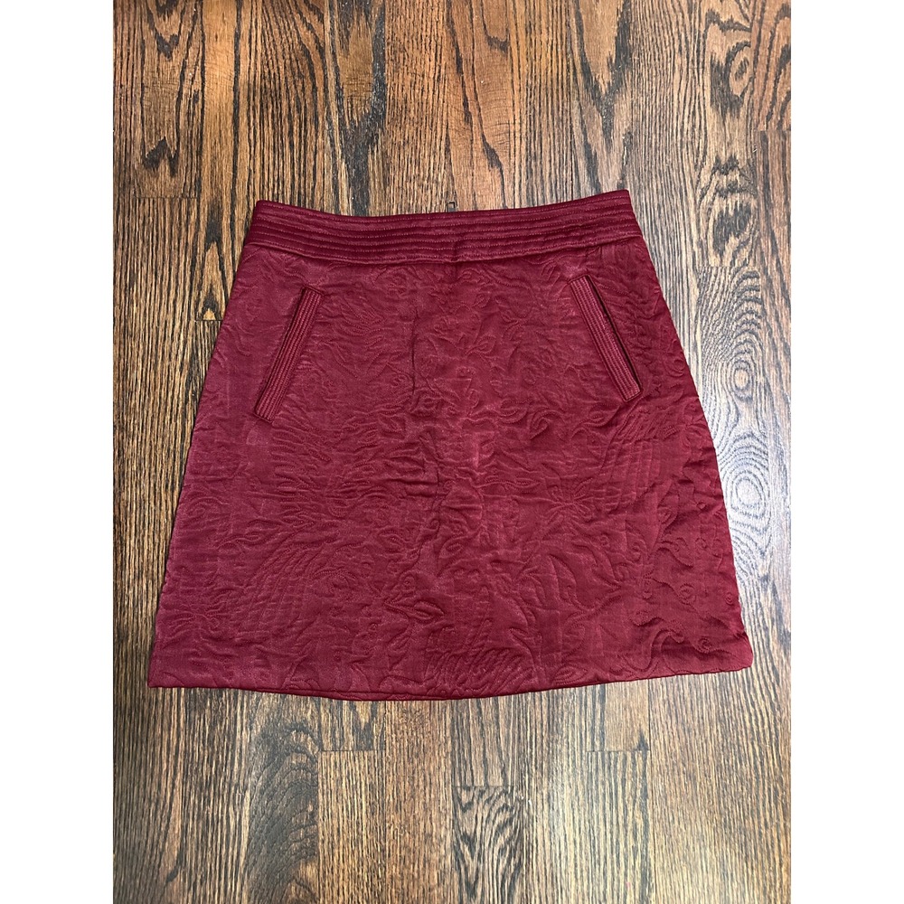 Maeve Skirt Womens 6 Burgundy Jacquard Floral Mini A-Line Pockets Anthropologie